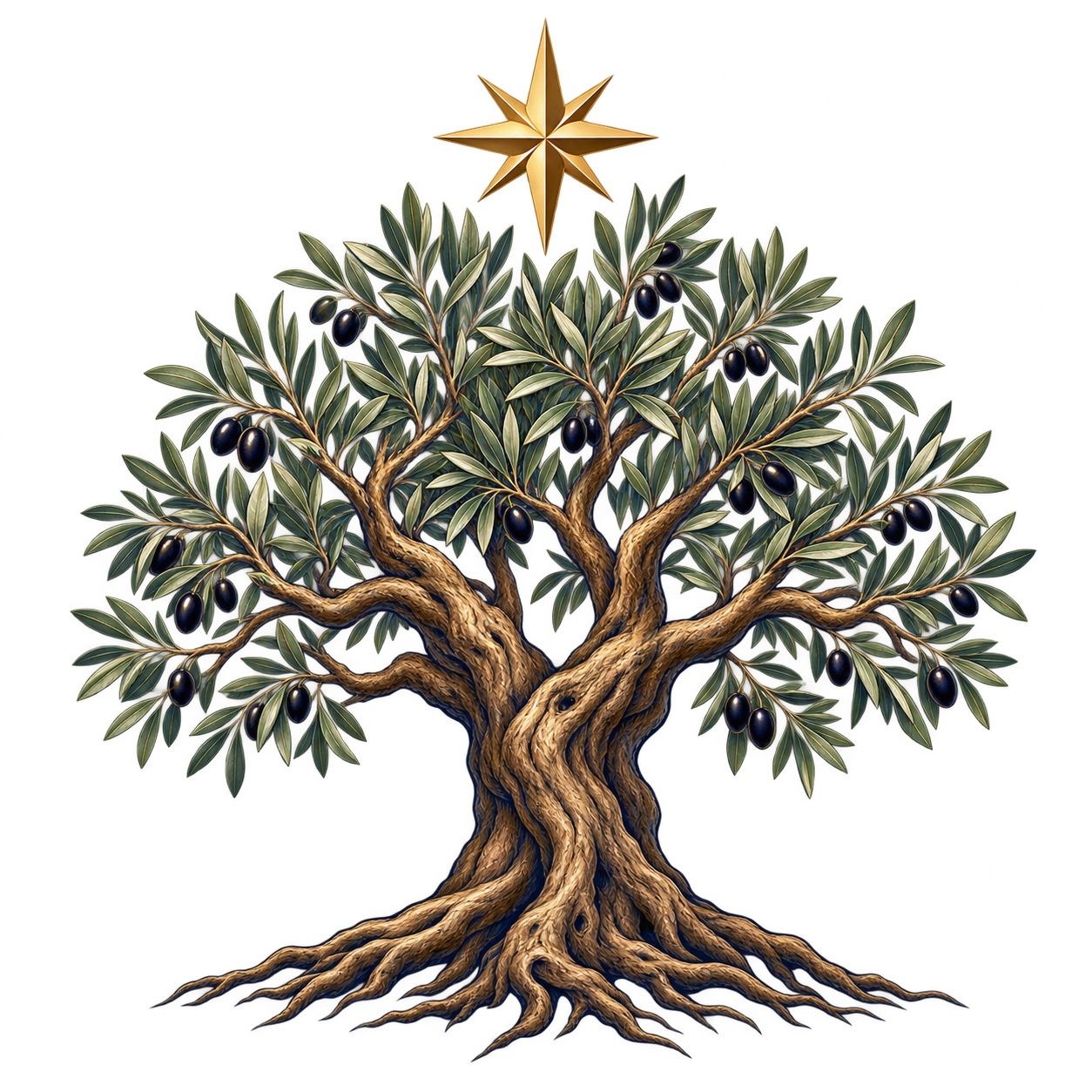 Olive tree with golden star